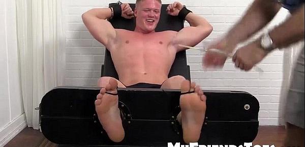  Hunky dude Seamus strapped and tickled on the tickle chair